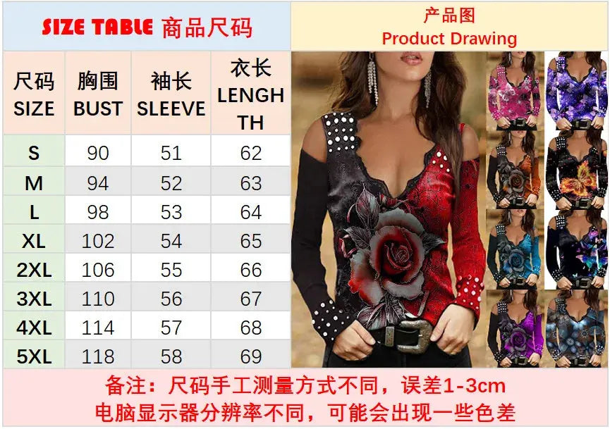 Summer T Shirt Women 2022 Period New Hot Style long-sleeved v-neck Sexy Printing Lace off-the-shoulder Female Tee Tshirts ZC241 Temu