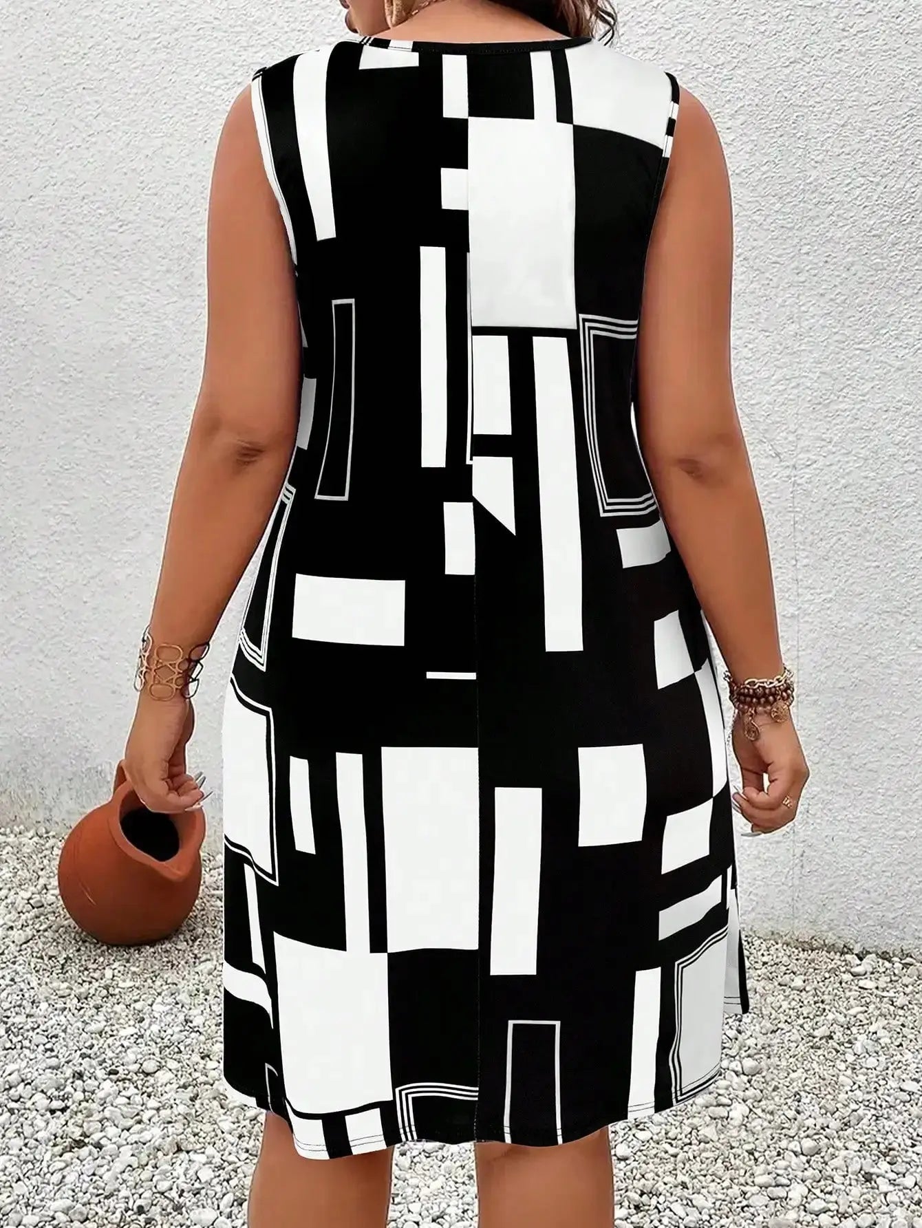 Plus Size Summer Dress for Women, Geometric Pattern Sleeveless Midi Dresses Temu