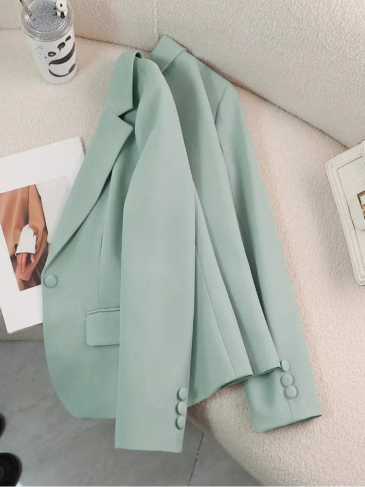 Women Blazer Ladies Red Green Beige Black Solid Female Business Work Wear Slim Formal Jacket Coat For Autumn Winter Chic Le'Meek