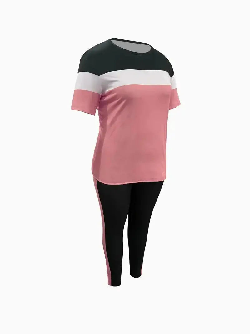 Plus-Size Women's Fashion Casual Short-Sleeve Long Pants Set with Striped Color Temu