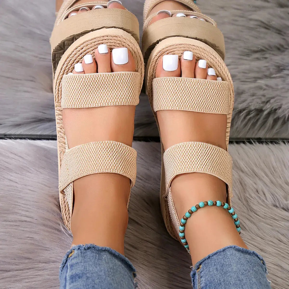 Women Slingback Wedge Sandals Outdoor Summer Lightweight Slides Solid Color Thick Bottom Ladies Slipper Female Roman Sandals AliExpress