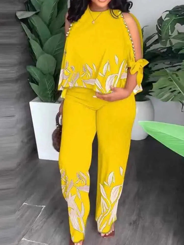 Female Clothing Summer Women Outfit Pearl Off The Shoulder Blouse and Trouser Temu