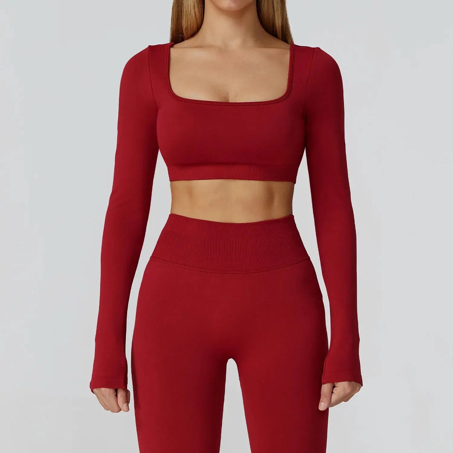 Seamless Casual Quick Dry Sportswear Women Square Neck Gym Top Women Fitness Sports Crop Top Female Long Sleeve Yoga Clothing Chic Le'Meek