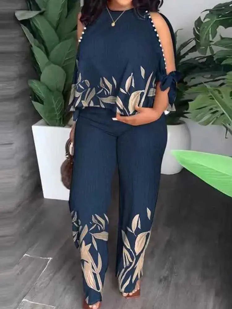 Female Clothing Summer Women Outfit Pearl Off The Shoulder Blouse and Trouser Temu