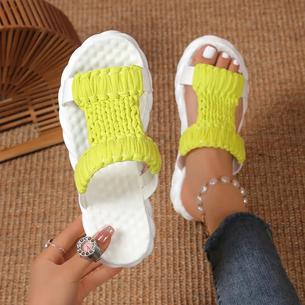 Braided Slippers Women Knit Platform Summer Gladiator Sandals Thick Heels Ladies Shoes Casual Beach Slippers Women Slides Women AliExpress
