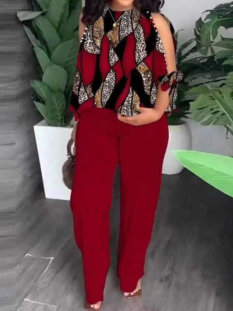 Female Clothing Summer Women Outfit Pearl Off The Shoulder Blouse and Trouser Temu