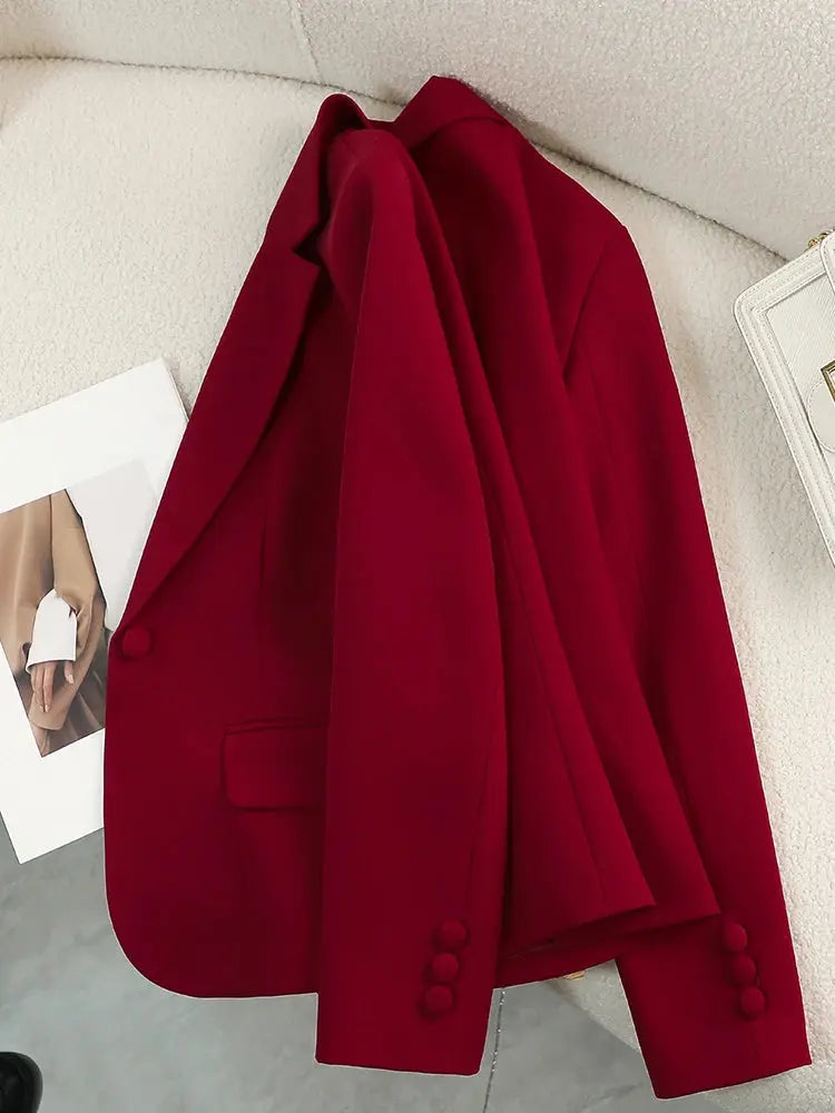 Women Blazer Ladies Red Green Beige Black Solid Female Business Work Wear Slim Formal Jacket Coat For Autumn Winter Chic Le'Meek