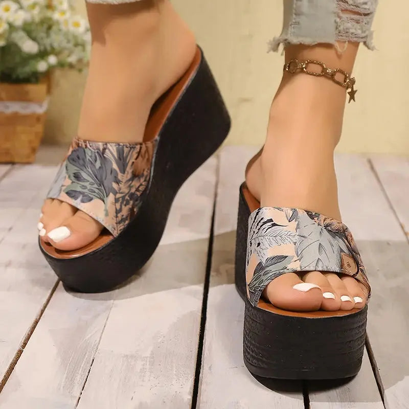 Fashion Printed Platform Slippers for Women Summer Beach Style Wedge Heel Sandals Woman Non Slip Thick Bottom Slides Plus Size AliExpress