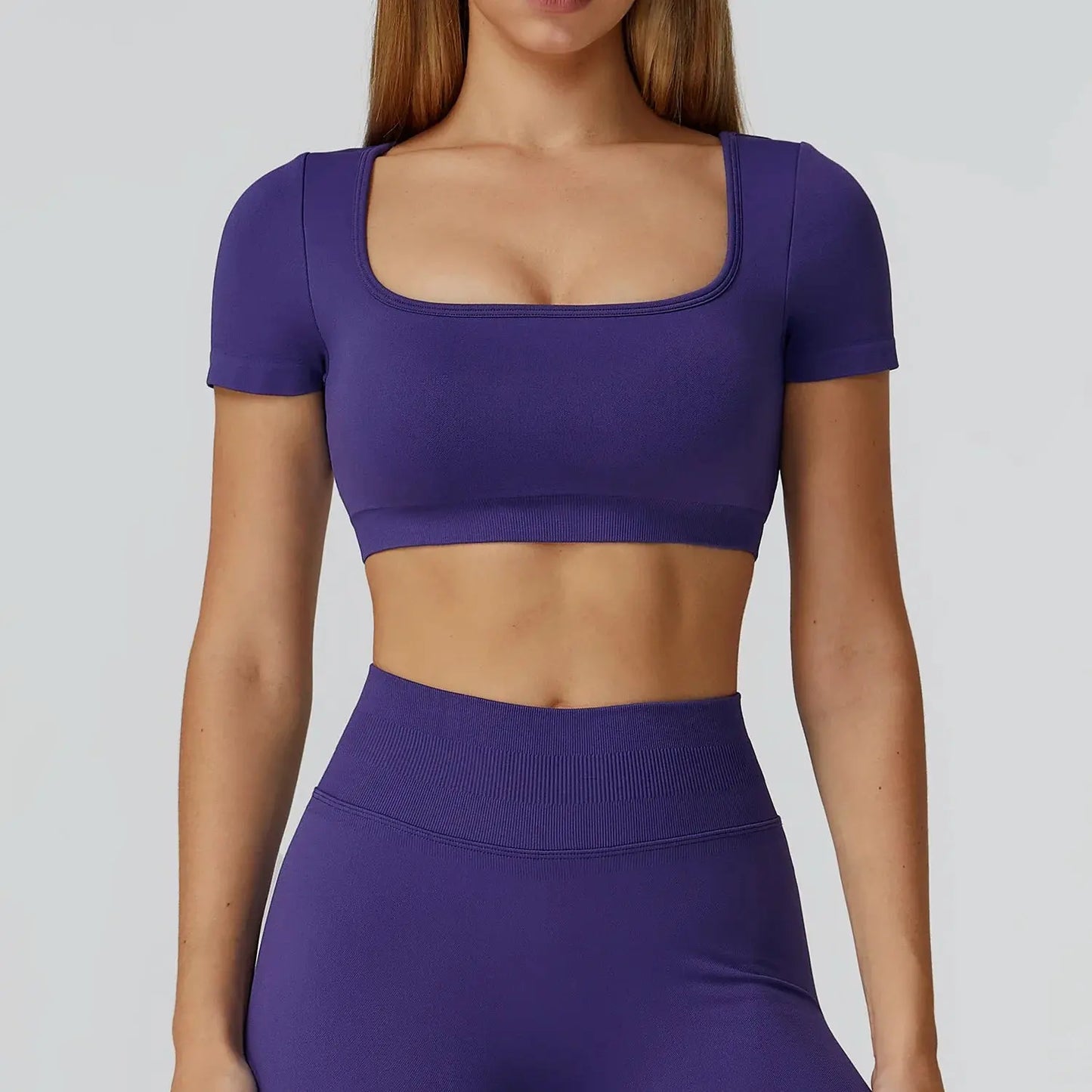 New Sexy Back Hollow Out Long Sleeve Yoga Shirts Square Neck Quick Dry Running Tops Tight Slimming Gym Fitness T-Shirt With Pads Chic Le'Meek