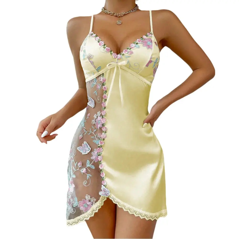 Sexy Womens Elastic Lingerie Lace See Through Underwear Floral Sexy Bow sleepwear Chic Le'Meek
