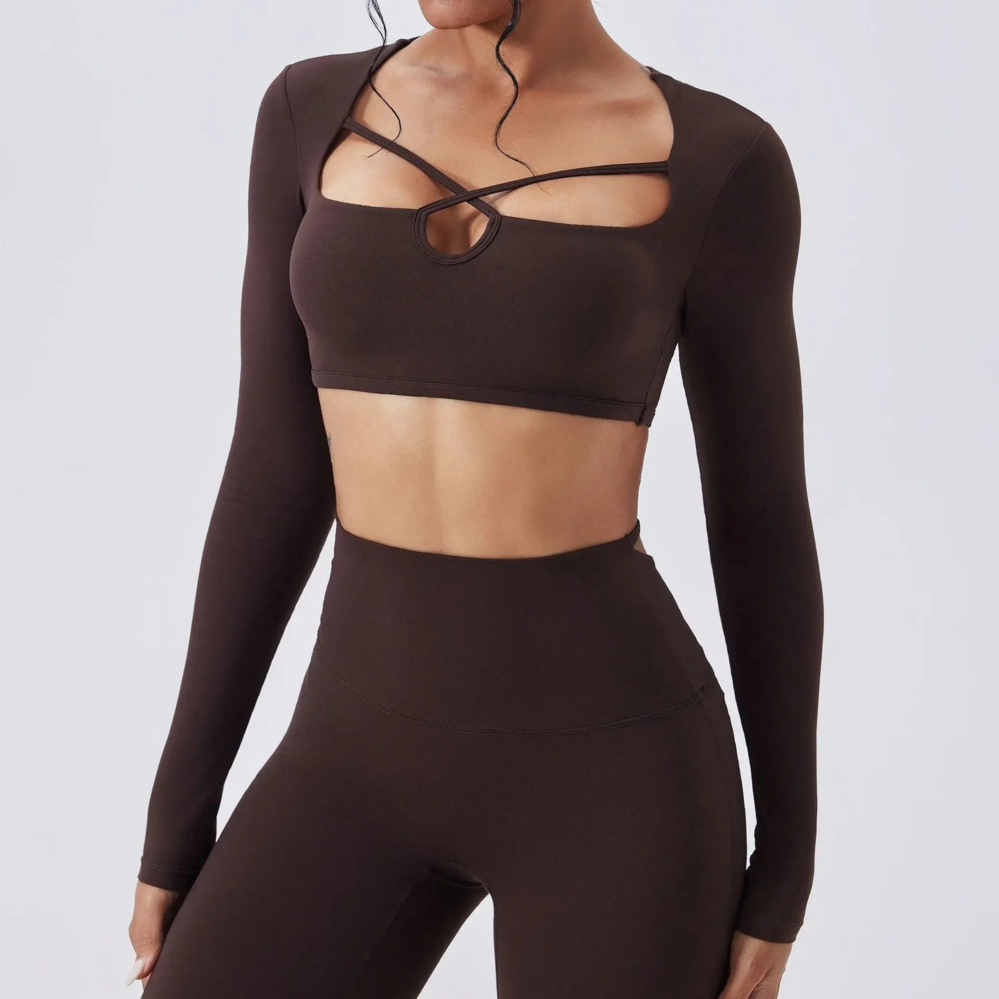 Sexy Square Neck Yoga Top Women Cutout Design Secado Rápido -Transpirable Long Sleeve Fitness Shirt Running Ropa Deportiva Mujer Chic Le'Meek