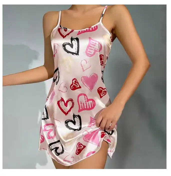 Women Nightwear Home Clothes Sexy Black Floral Printing Nightdress Sleepwear Nightshirts Silk Sleepshirts Nightgowns For Woman Chic Le'Meek