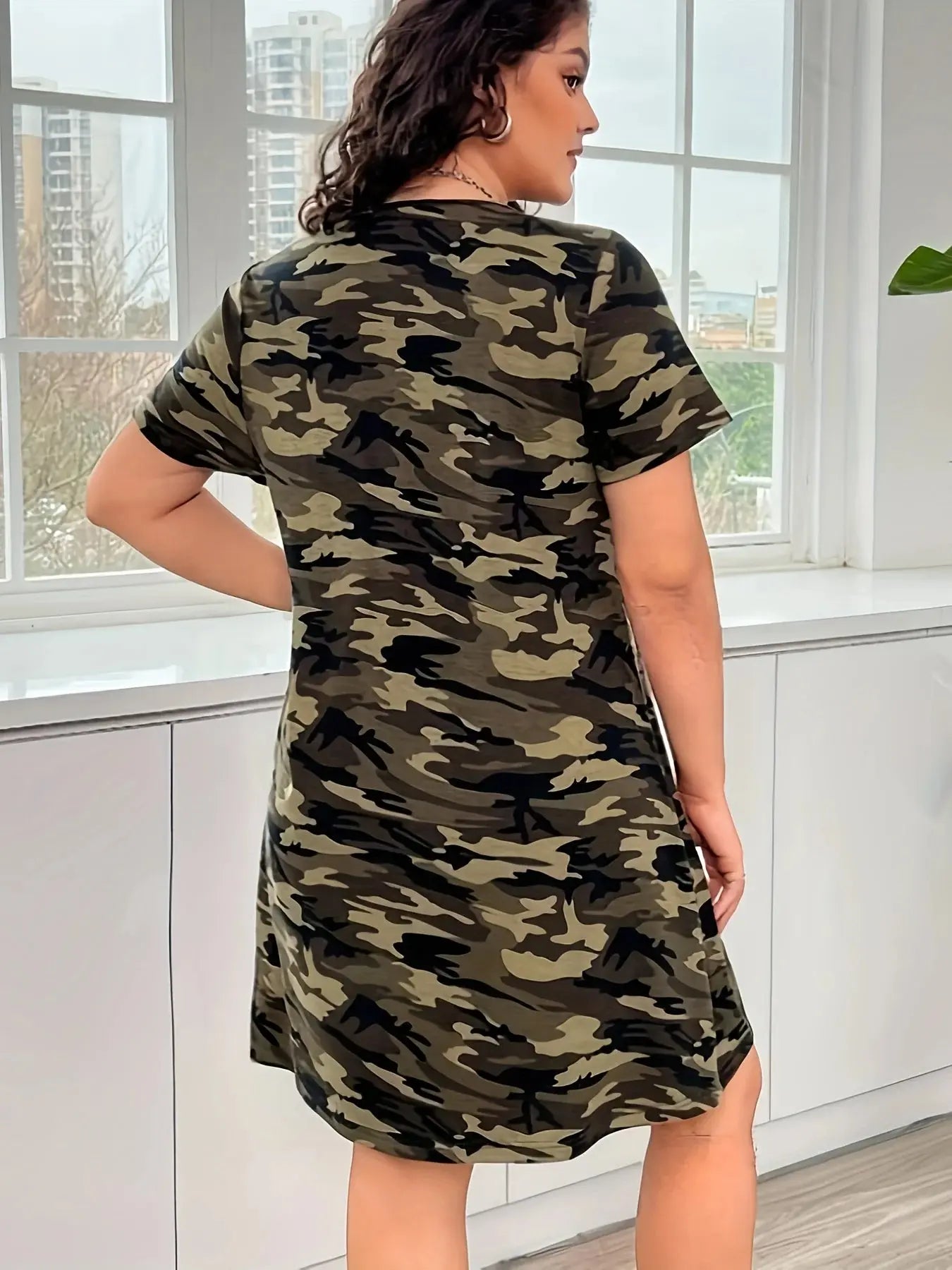 Plus Size Women Casual Dress Summer Comfortable short sleeve simple Female Dress Camouflage Print Holiday Theme Dress Chic Le'Meek