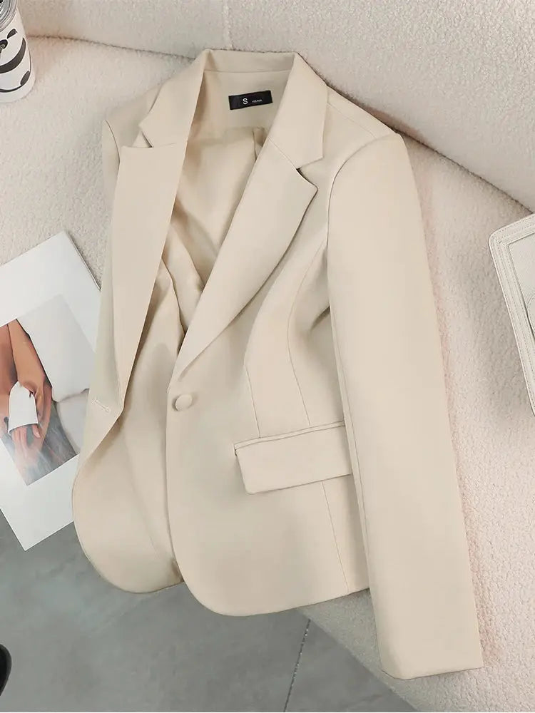 Women Blazer Ladies Red Green Beige Black Solid Female Business Work Wear Slim Formal Jacket Coat For Autumn Winter Chic Le'Meek