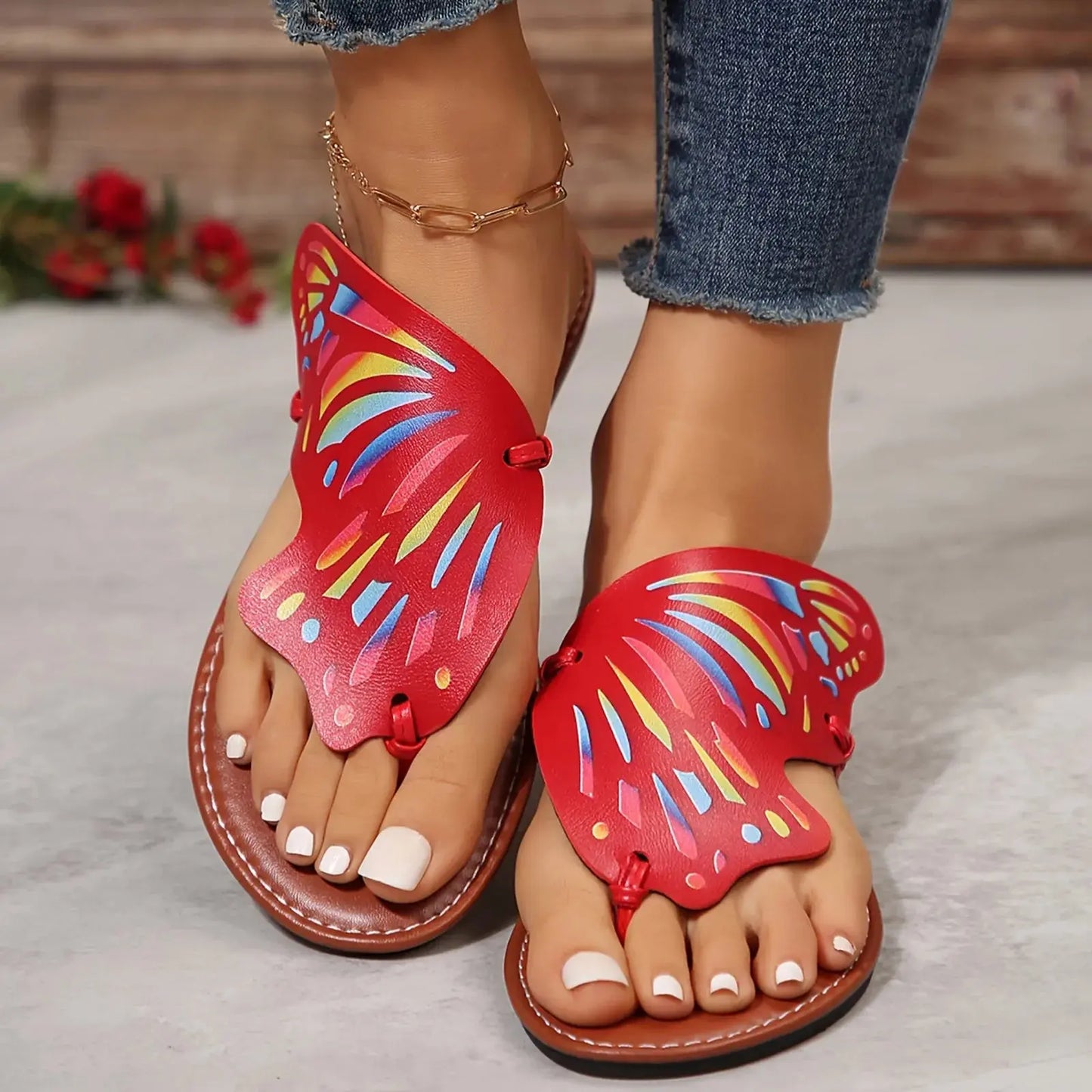 Women'S Heels Sandals Ladies Summer Casual Colourful Butterfly Soft Leather Beach Outer Wear Large Size Beach Sandals For Women AliExpress