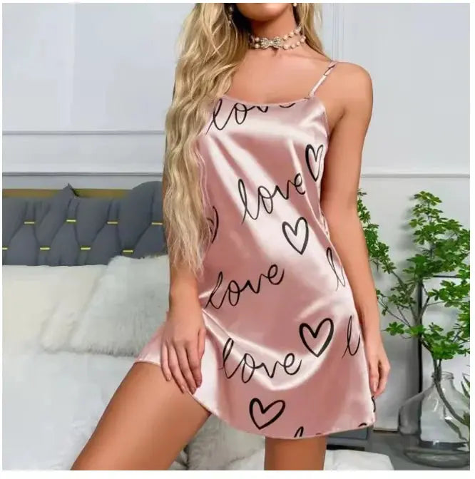 Women Nightwear Home Clothes Sexy Black Floral Printing Nightdress Sleepwear Nightshirts Silk Sleepshirts Nightgowns For Woman Chic Le'Meek