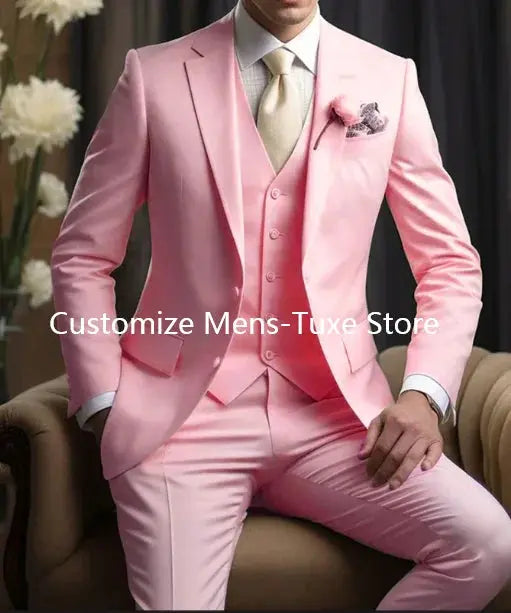 Elegant Wedding Men's Suits Blazer Slim Fit 3 Pcs Jacket Pants Vest Luxury Costume Homme Formal Party Male Clothing Chic Le'Meek