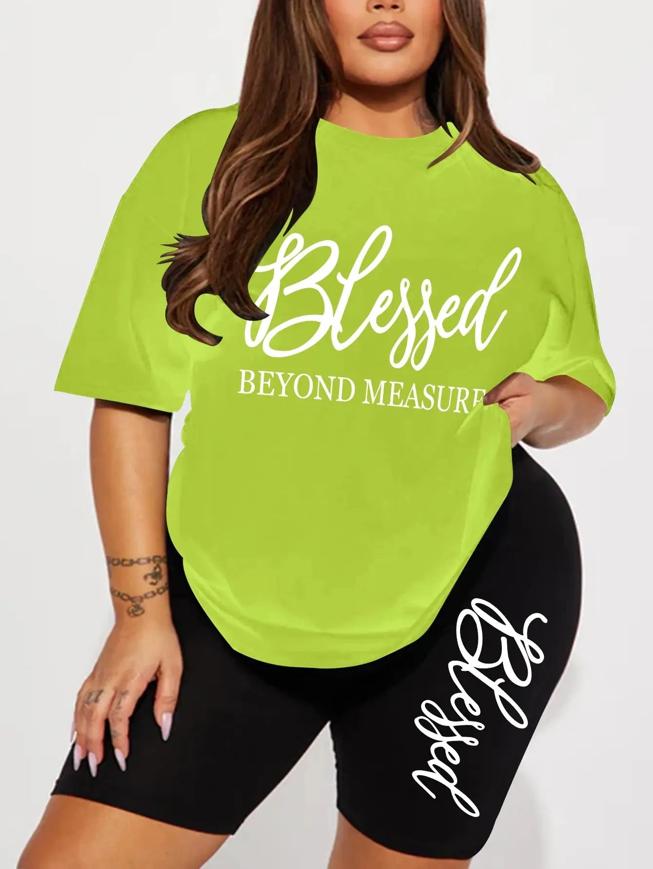 Plus size sets for women Summer 2 pieces Blessed printed offers and liquidation everything cheap elegant women's sets Short sets Chic Le'Meek