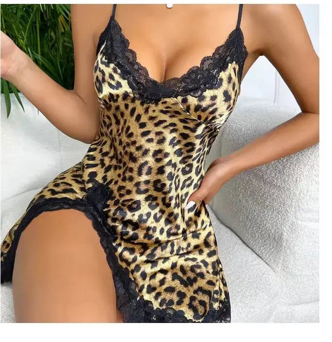 Sexy Backless Mini Female Nightgown Lingerie Summer Chemise Sleepwear Suspender Nightdress White Satin Lace Home Wear Loungewear Chic Le'Meek