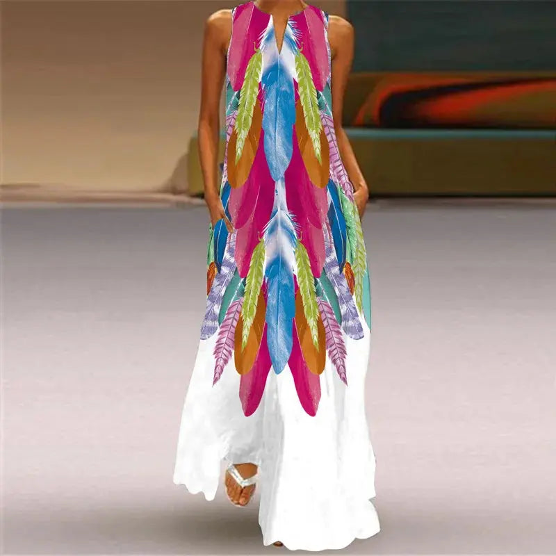 Mask printing Dress Sexy Sleeveless Dress V-Neck Casual Clothing Women Chic Le'Meek