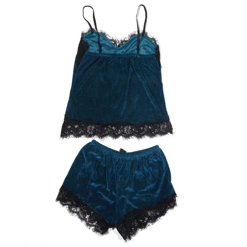 Sexy Lingerie Women Sleep Wear Camisole Bow Shorts V-Neck Tops Velvet Pajamas Sleepwear пижама женская Hot Chic Le'Meek