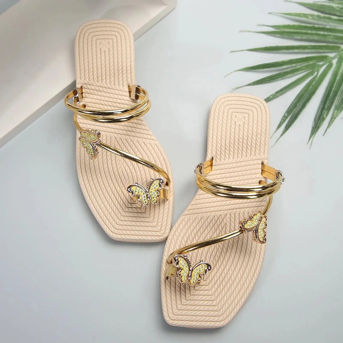 Fashionable Butterfly Pinch Toe Sandal Metal Strap Fat Sandals Summer New Holiday Outdoor Beach Sandals Shoes Woman 2024 Trend Temu