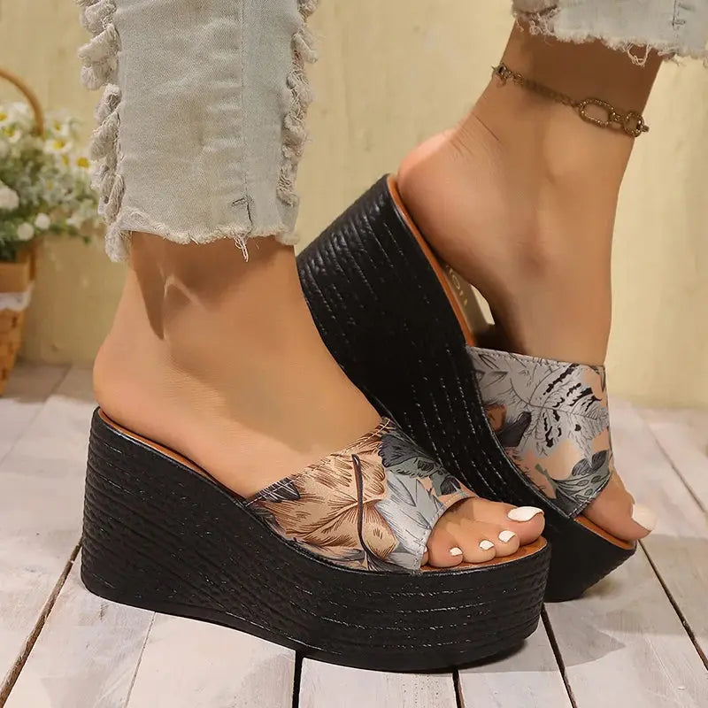 Fashion Printed Platform Slippers for Women Summer Beach Style Wedge Heel Sandals Woman Non Slip Thick Bottom Slides Plus Size AliExpress