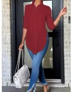 Plus Size Female Blouse 2025 Summer New Women Fashion Solid Color Long Sleeve Shirt Casual Street Wear Loose Fit Simple Cool Top Chic Le'Meek