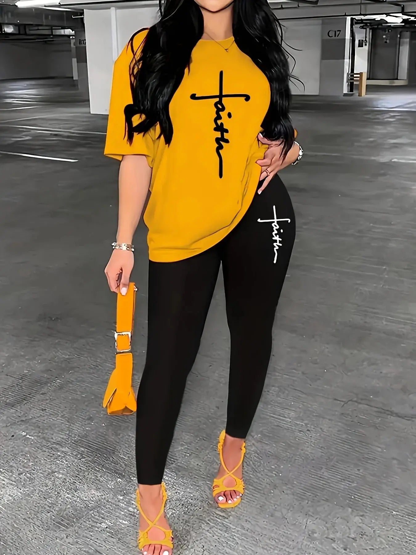 Women's Sports Outfit Plus Size Letter Print Black Short Sleeve T-shirt Temu