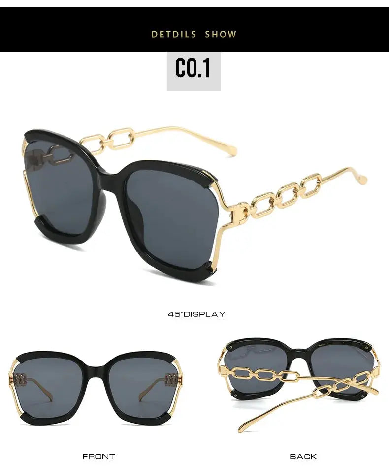 Luxury Square Sunglasses Women UV400 Retro Brand Chain Metal Frame Shades Summer Sun Glasses for Female Temu