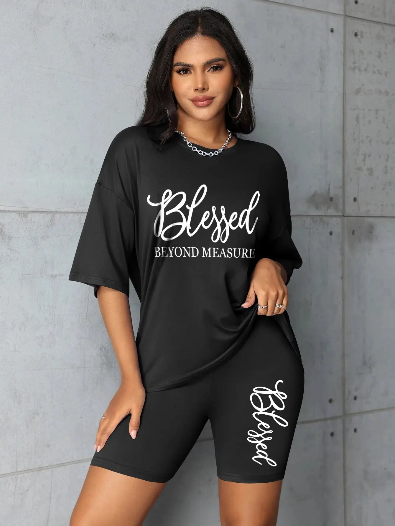 Plus size sets for women Summer 2 pieces Blessed printed offers and liquidation everything cheap elegant women's sets Short sets Chic Le'Meek