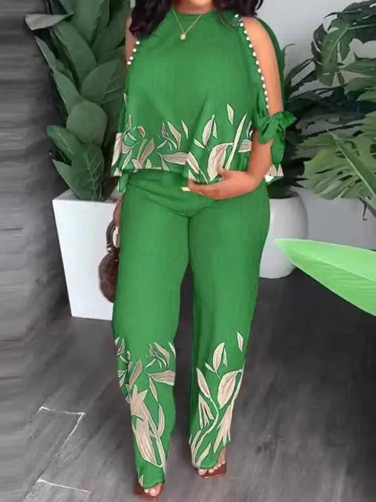 Female Clothing Summer Women Outfit Pearl Off The Shoulder Blouse and Trouser Temu
