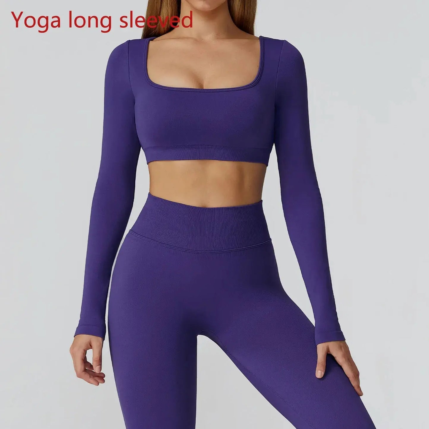 Seamless Casual Quick Dry Sportswear Women Square Neck Gym Top Women Fitness Sports Crop Top Female Long Sleeve Yoga Clothing Chic Le'Meek
