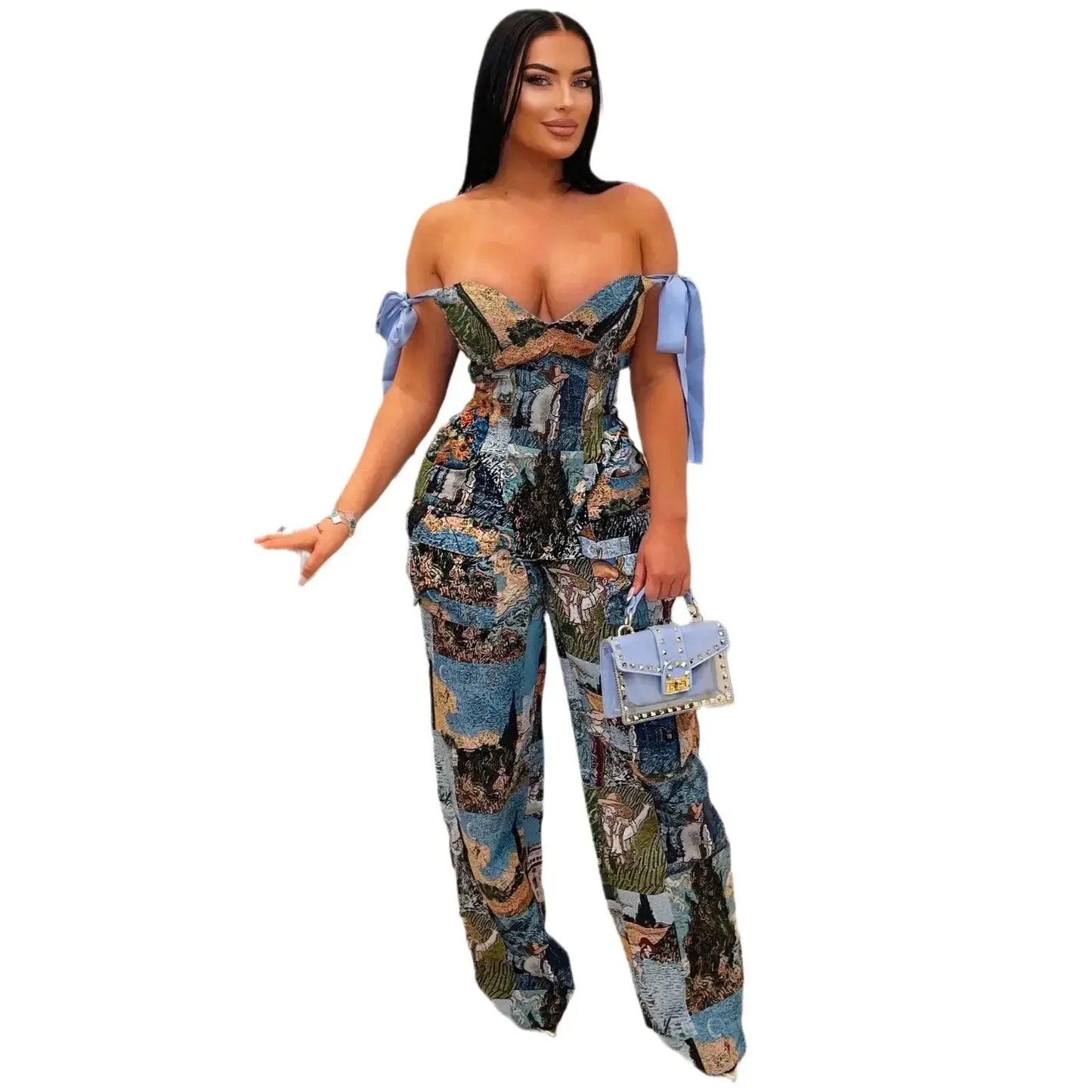 Oil Painting Printed Women's Set Lace Up Back Crop Top and Pants Suit 2025 Fall Winter Two 2 Piece Sets Outfit Tracksuit AliExpress