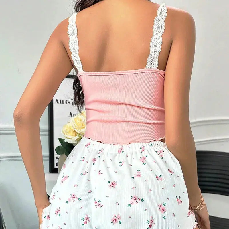 Sexy lace shorts sleepwear women's slim fit two-piece Temu