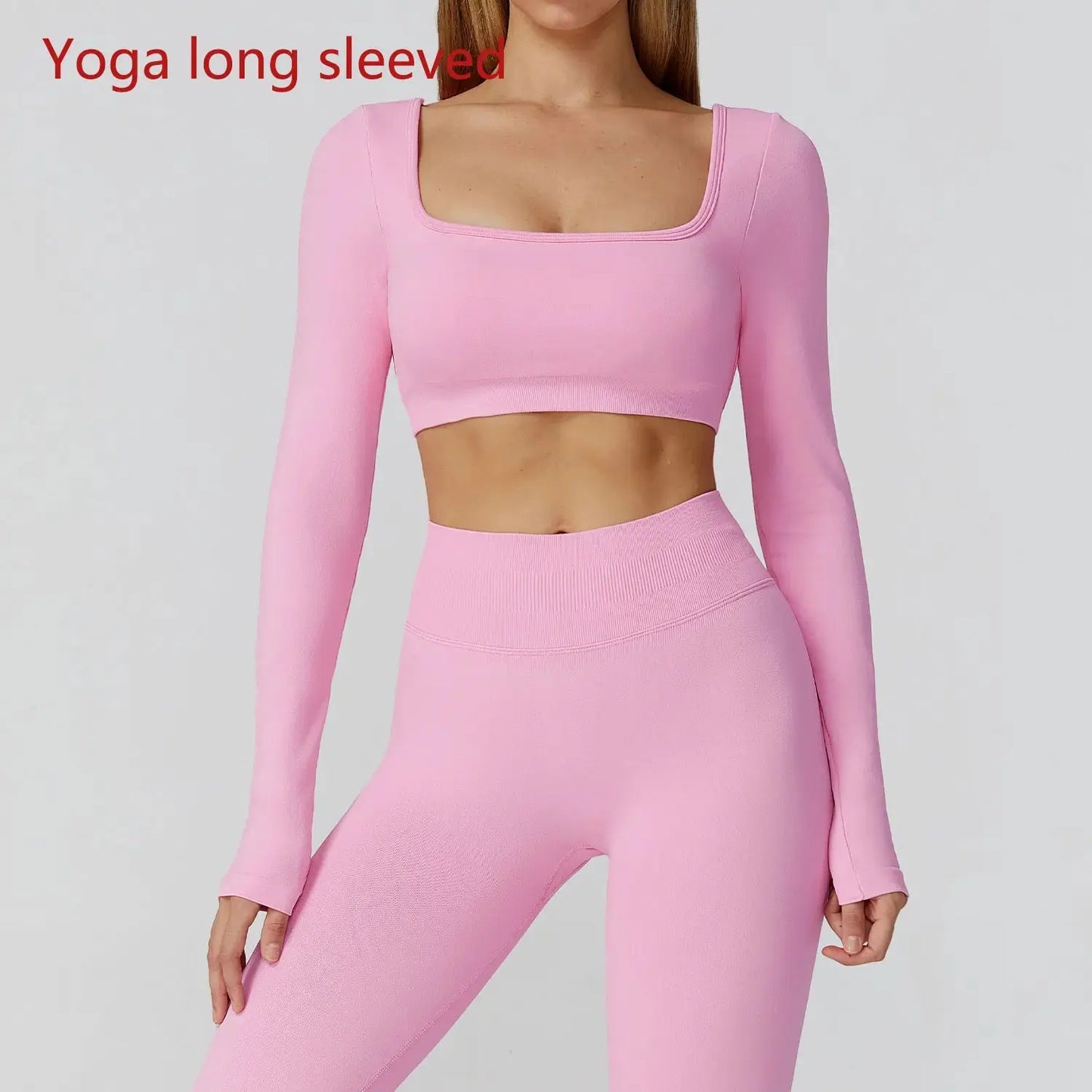 Seamless Casual Quick Dry Sportswear Women Square Neck Gym Top Women Fitness Sports Crop Top Female Long Sleeve Yoga Clothing Chic Le'Meek