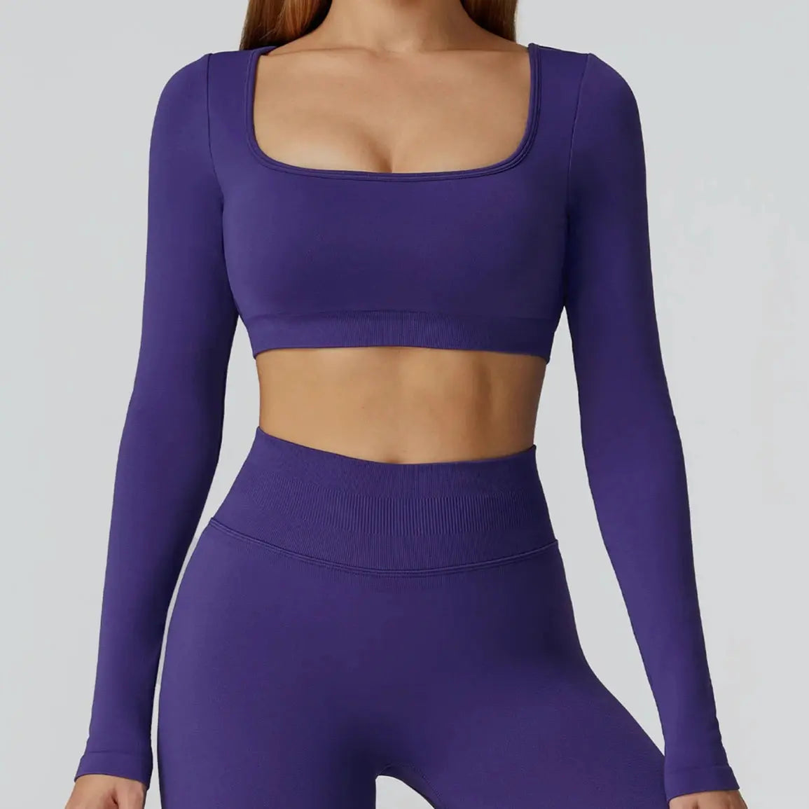 New Sexy Back Hollow Out Long Sleeve Yoga Shirts Square Neck Quick Dry Running Tops Tight Slimming Gym Fitness T-Shirt With Pads Chic Le'Meek