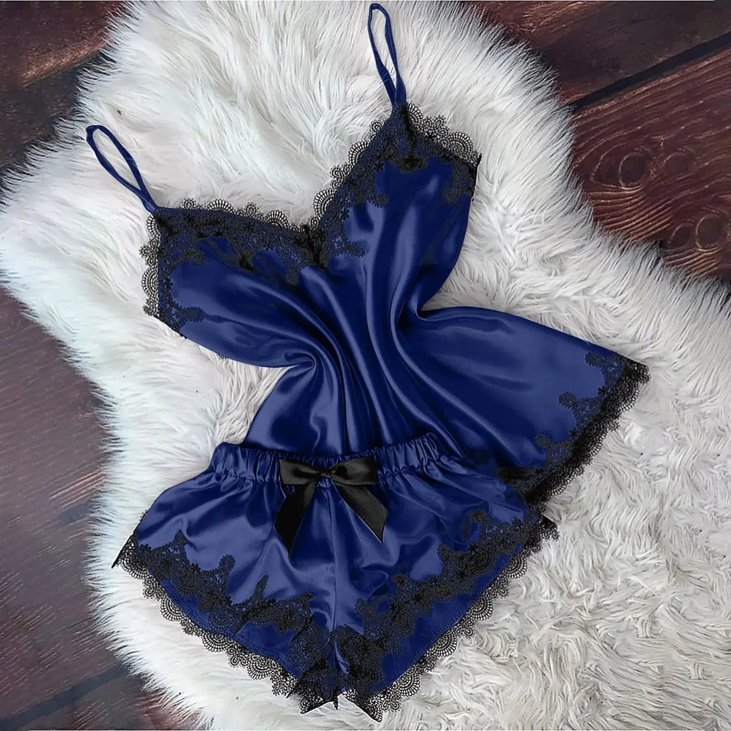 Sexy Lingerie Women Sleep Wear Camisole Bow Shorts V-Neck Top Chic Le'Meek