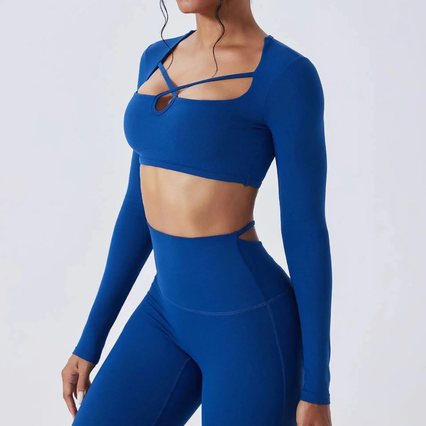 Sexy Square Neck Yoga Top Women Cutout Design Secado Rápido -Transpirable Long Sleeve Fitness Shirt Running Ropa Deportiva Mujer Chic Le'Meek