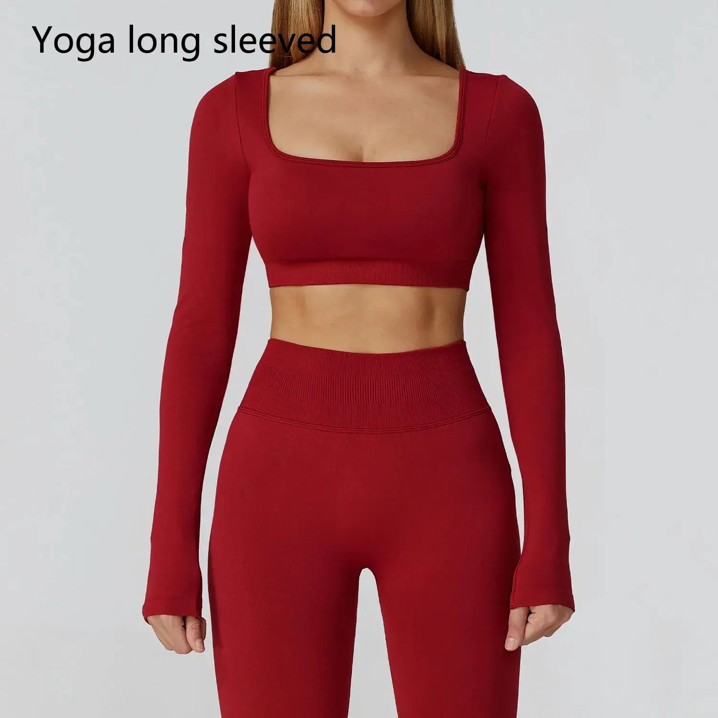 Seamless Casual Quick Dry Sportswear Women Square Neck Gym Top Women Fitness Sports Crop Top Female Long Sleeve Yoga Clothing Chic Le'Meek