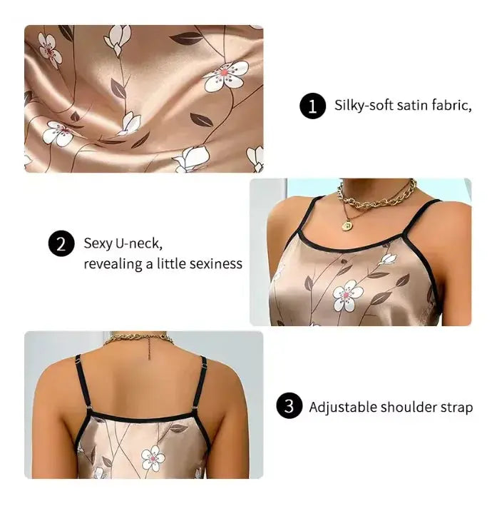 Women's Sleepwear Summer Floral Print Satin Nightgown Casual Sleeveless Backless Slip Night Dress Sexy Nightdress Home Clothes Chic Le'Meek