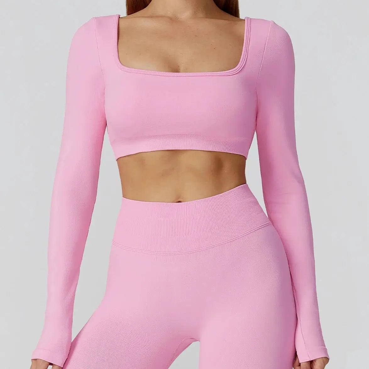 New Sexy Back Hollow Out Long Sleeve Yoga Shirts Square Neck Quick Dry Running Tops Tight Slimming Gym Fitness T-Shirt With Pads Chic Le'Meek