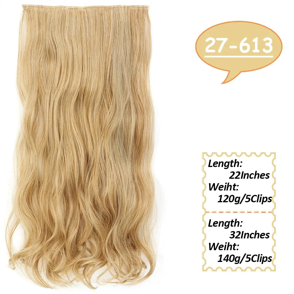 NICESY Synthetic Long Wavy 5 Clips Hair Extensions 22Inch/32Inch Clip On Hair Extensions High Tempreture Fake For Women Chic Le'Meek