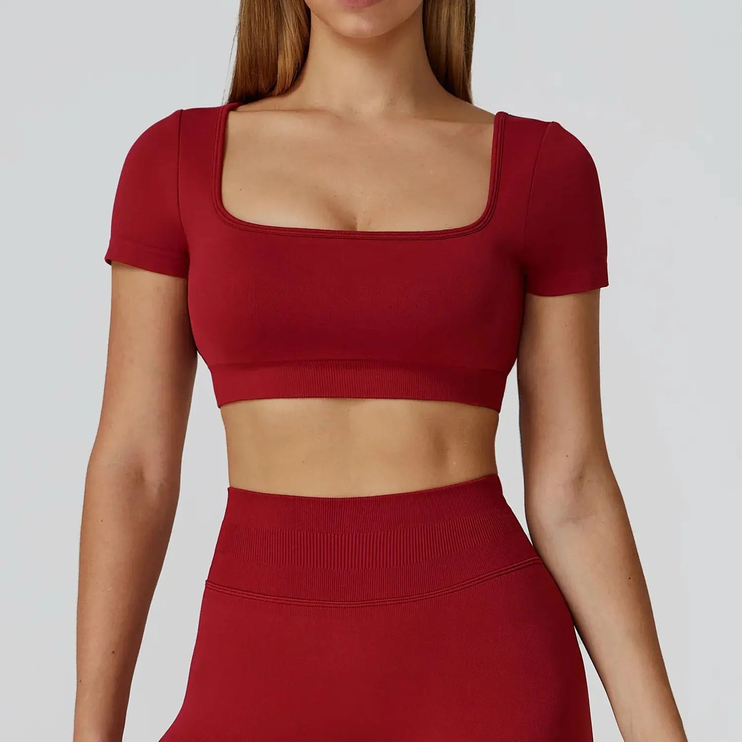 New Sexy Back Hollow Out Long Sleeve Yoga Shirts Square Neck Quick Dry Running Tops Tight Slimming Gym Fitness T-Shirt With Pads Chic Le'Meek