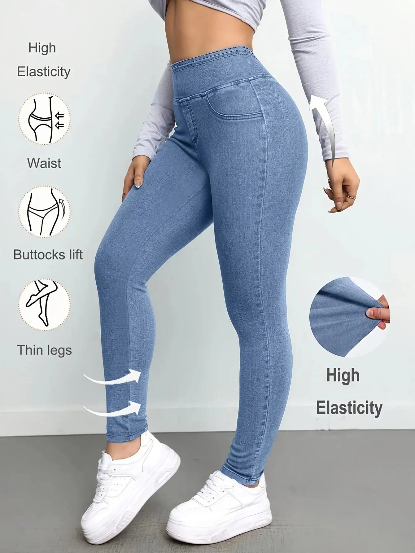Women's Slim Fit Autumn Leggings with Full Length Denim-Look Floral Print Casual and Comfortable Workout Pants Chic Le'Meek