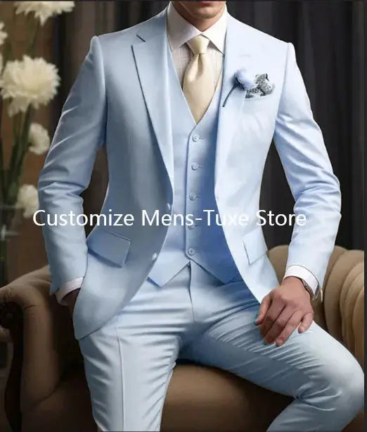 Elegant Wedding Men's Suits Blazer Slim Fit 3 Pcs Jacket Pants Vest Luxury Costume Homme Formal Party Male Clothing Chic Le'Meek