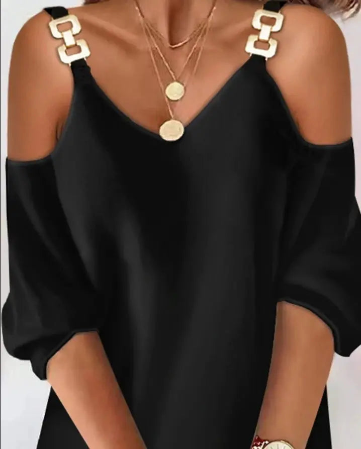 dresses for women 2022 Metal Decor Cold Shoulder Casual Dress Straight Mini Party dresses Chic Le'Meek