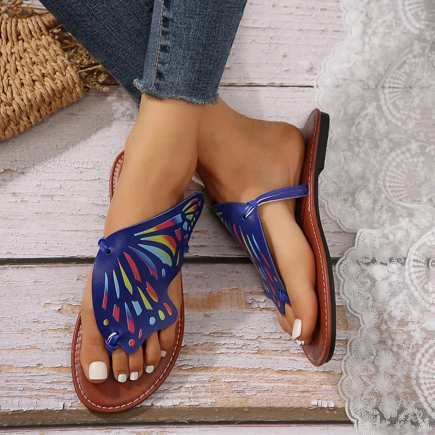 Women'S Heels Sandals Ladies Summer Casual Colourful Butterfly Soft Leather Beach Outer Wear Large Size Beach Sandals For Women AliExpress