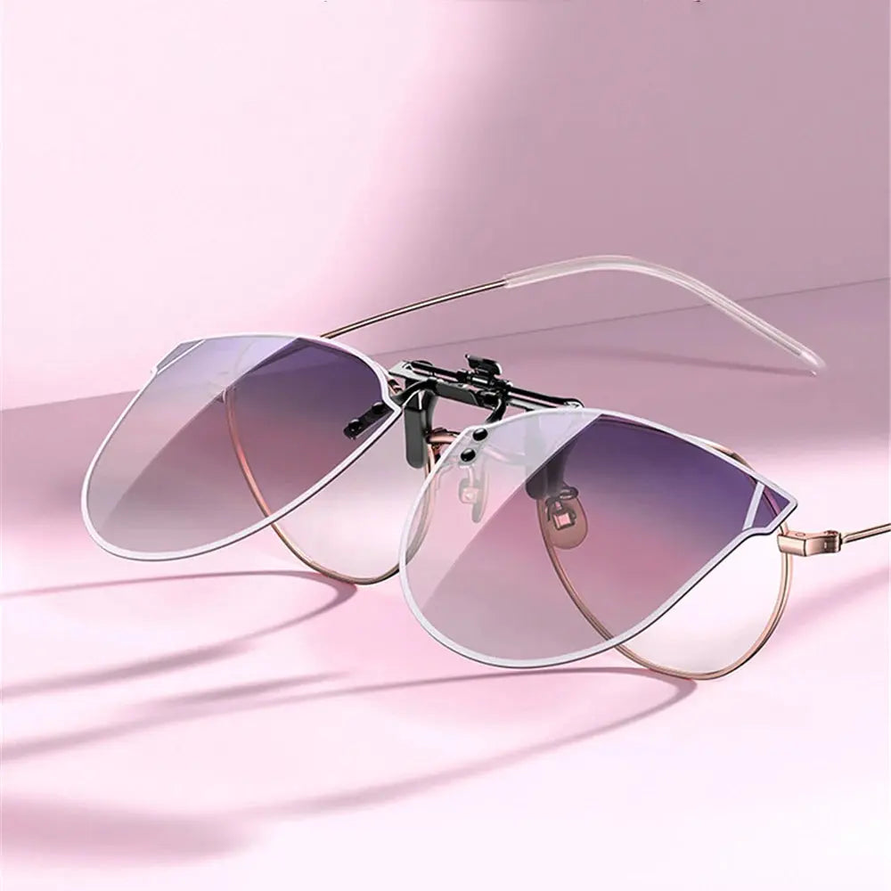 VIVIBEE Gradient Women's Cat Eye Flip Up Clip On Sunglasses Women Driving Polarized Oversized Sun Glasses Purple Eyeglasses Temu