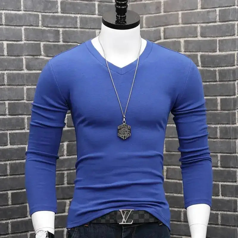 Men Casual Long Sleeve Pull on V neck Bottoming Shirt Tees Chic Le'Meek